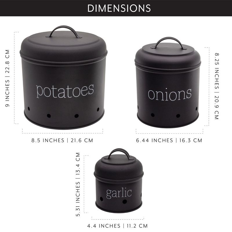 AuldHome Design Potatoes, Onions and Garlic Canister Set; Farmhouse Enamelware Vegetable Storage, 3 of 9