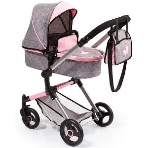 Bayer City Vario Doll Stroller - Gray Pink Butterfly, Converts to Jogger, 20" - 1 of 4