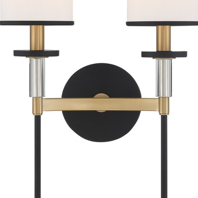 Black and Gold Steel Wall Sconce with White Shades