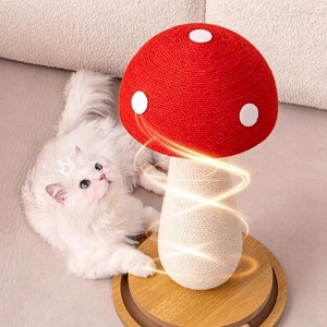 Fairyland™ - Mushroom Cat Scratching Post with Spinning Wood Base & Interactive Balls – Natural Sisal Rope Cat Scratcher, 20.9" Tall - 1 of 4