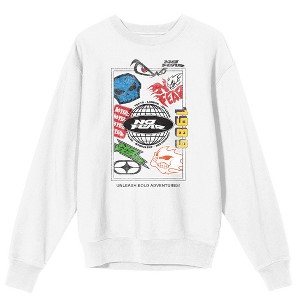 No Fear Unleash Bold Adventures Multi Sticker Adult White Crew Neck Long Sleeve Sweatshirt - 1 of 3