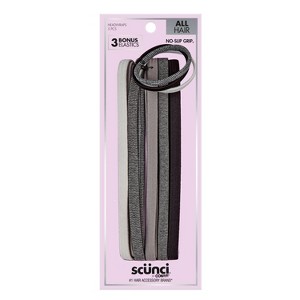 scünci No-Slip Grip Flat Elastic Headbands with Bonus Elastic Hair Ties - Grayscale - All Hair - 5pk - 1 of 4