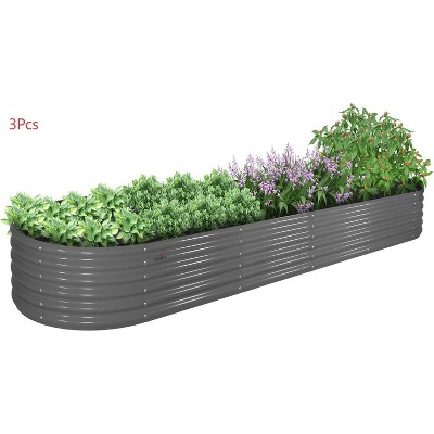 Chery Life 12X3X1.5 ft Galvanized Raised Garden Beds Outdoor, Oval Large Metal Planter for Planting Vegetables Flowers Herb, Gray