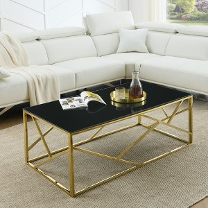 Vynxaria Modern Rectangular Coffee Accent Table - Black Tempered Glass Top, Gold Stainless Steel Frame for Living Room/Bedroom - 1 of 4