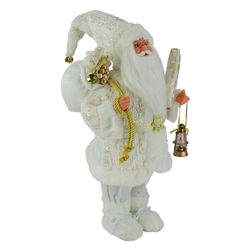 Northlight 12" Standing Santa Christmas Figure Dressed in Plush Winter White and Gold, 3 of 6