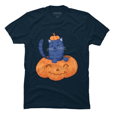 Men's Design By Humans Halloween Cat In A Pumpkin By wubbadub T-Shirt