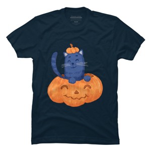 Men's Design By Humans Halloween Cat In A Pumpkin By wubbadub T-Shirt - 1 of 4
