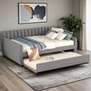 Upholstered Multifunctional Full Daybed with Trundle and Wood Slat Support - Leovsnove - 2 of 4