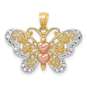 Black Bow Jewelry 14k Yellow & Rose Gold with White Rhodium 25mm Heart Butterfly Pendant - 1 of 4