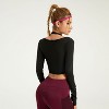 Women's Fake Two-Piece Long Sleeve Cropped Sports Top Gym Yoga Activewear with Hollow-Out Design - 4 of 4