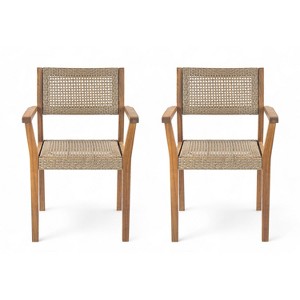 Christopher Knight Home Bess Patio Rustic Acacia Wood and Wicker Dining Chairs (Set of 2) - 1 of 4