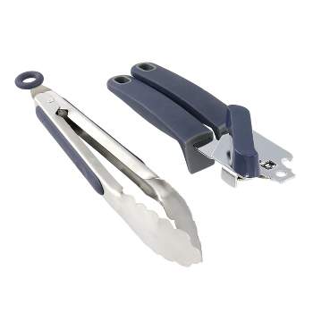 Oster Bluemarine 2 Piece Stainless Steel Can Opener and Tongs Set in Navy Blue