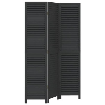 vidaXL Black Room Divider-3 Panel Wooden Privacy Screen for Living Room/Bedroom/Office, Foldable Solid Paulownia Partition