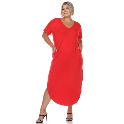 Plus Size Short Sleeve V-neck Maxi Dress Red 2x - White Mark : Target