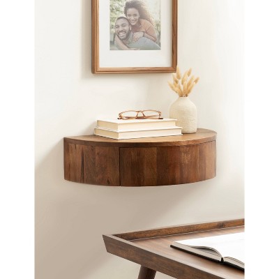 Walnut Brown Mango Wood Floating Side Table with Drawer