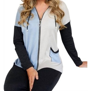 Women's Color Block Zip Hoodie with Pocket - ANGEL - 1 of 2
