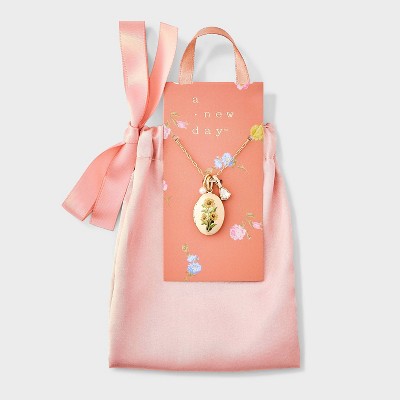 Floral Motif Locket with Charms - A New Day™