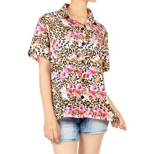 HAPPY BAY Women's Button Down Blouses Casual Summer Party Blouse Shirt Leopard Print Blouses Short Sleeve Shirts Hawaiian Dresses - 1 of 4