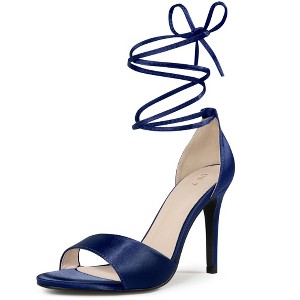 BLISSFUL STEP Women's Satin Lace Up Open Toe Stiletto Heel Sandals - 1 of 2