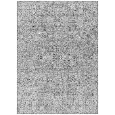 Gray Silver And Charcoal Floral Washable Indoor Outdoor Area Rug