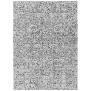 Gray Silver And Charcoal Floral Washable Indoor Outdoor Area Rug - 1 of 4