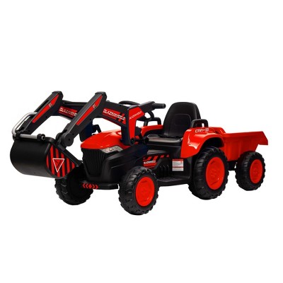 12V 3-in-1 Kids Ride-on Excavator and Tractor with Detachable Trailer, 25w Dual Motors, Durable Plastic