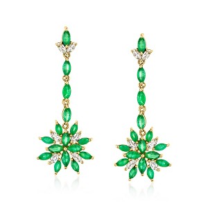 Ross-Simons 3.00 ct. t.w. Emerald and 1.00 ct. t.w. White Topaz Drop Earrings in 18kt Gold Over Sterling - 1 of 3