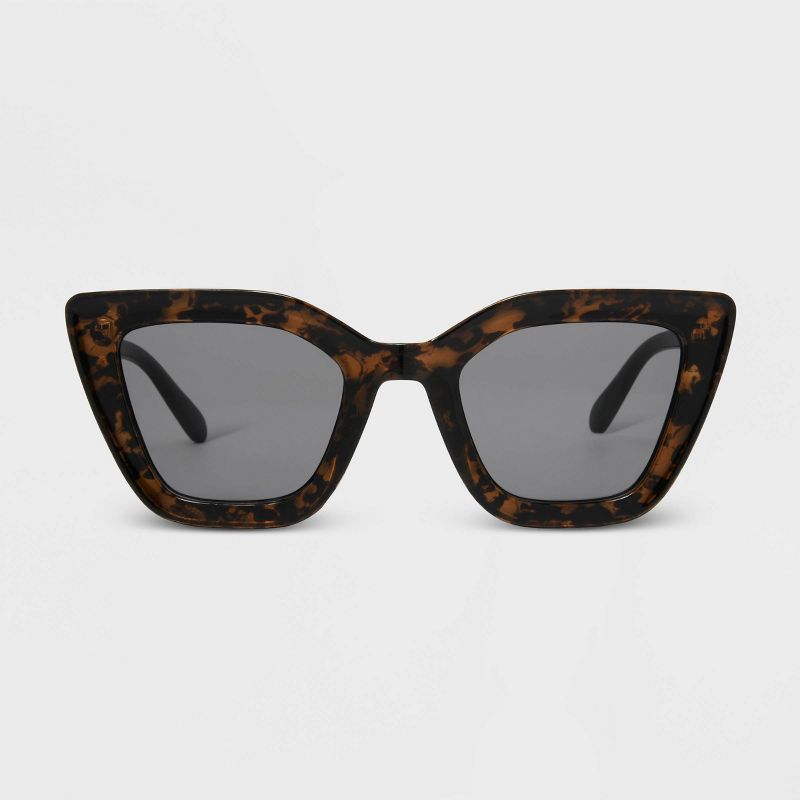 Women's Shiny Plastic/Metal Cateye Sunglasses - Universal Thread™ Brown/Tortoise Print: Maximum UV Protection, Medium Fit