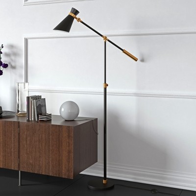 Hudson and Canal Two-Tone Height-Adjustable Floor Lamp with Metal Shade Black/Brass: Industrial Design, UL Listed, E26 Socket