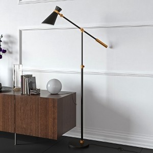 Hudson and Canal Two-Tone Height-Adjustable Floor Lamp with Metal Shade Black/Brass: Industrial Design, UL Listed, E26 Socket - 1 of 4