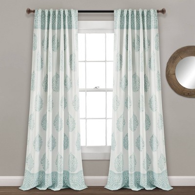 Set of 2 (84"x52") Teardrop Leaf Light Filtering Window Curtain Blue Set - Lush Décor