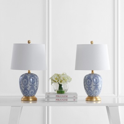 Kalel Blue and White Ceramic Table Lamp Set with Empire Shade