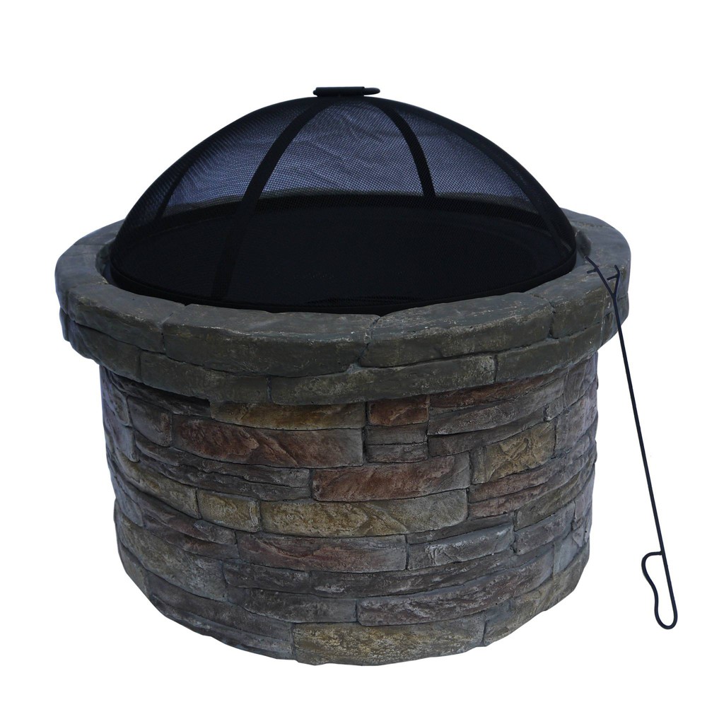 Photos - Electric Fireplace 27" Round Natural Stone Wood Burning Fire Pit with Steel Base - Teamson Ho