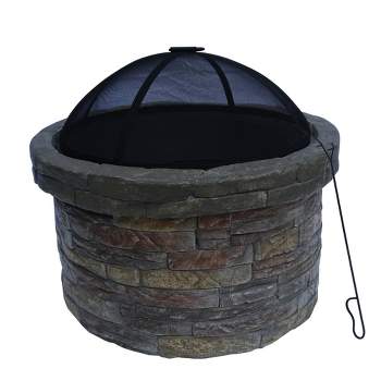 27" Round Natural Stone Wood Burning Fire Pit with Steel Base - Teamson Home