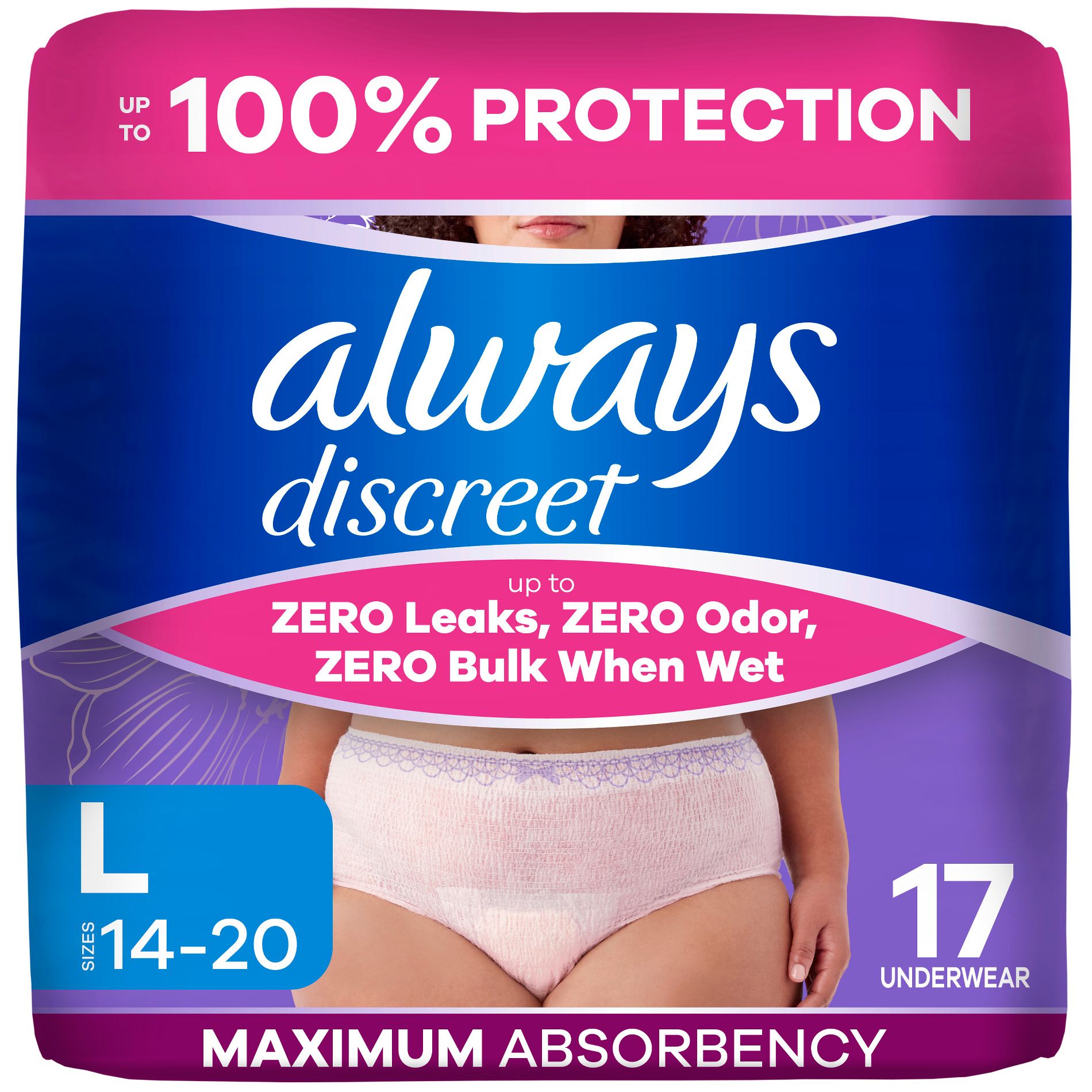 Always Discreet Adult Postpartum Incontinence Underwear for Women - Maximum Protection