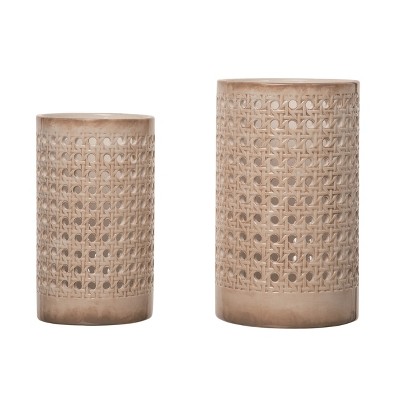 Transpac Dolomite 10.75 in. Brown Distressed Bamboo Look Hurricanes Set of 2