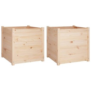 vidaXL Solid Wood Pine Garden Planters Set - Weather-Resistant and Durable - Ideal for Outdoor Use - 23.6"x23.6"x23.6" - Brown - Assembly Required - 1 of 4