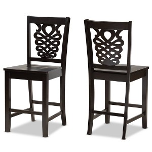 2pc Gervais Wood Counter Height Barstools Brown - Baxton Studio: Oval Back, Polyester Upholstery, Fixed Seat 24" - 1 of 4