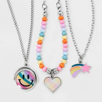 Girls' 3pk Layered Necklace Set with Spinner Smiley Pendant - Cat & Jack™