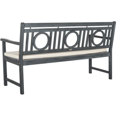 Ash Grey Beige Acacia Wood 3-Seat Bench with Cushion