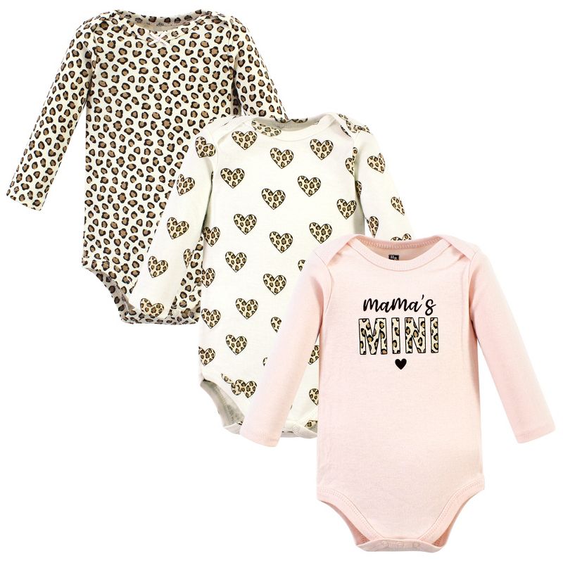 Hudson Baby Infant Girl Cotton Long-Sleeve Bodysuits, Leopard Hearts 3 Pack, 1 of 6