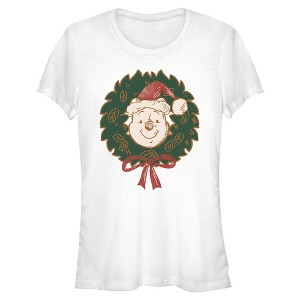 Juniors Winnie the Pooh Christmas Wreath Portrait T Shirt - 1 of 4