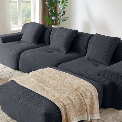 Close-up view of the sofa seating and cushions
