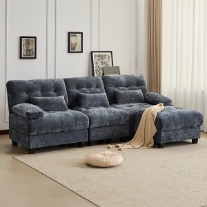 Modular Sectional Sofa with Ottomans, Chenille Fabric Sofa Couch with 4-Position Adjustable Backrest & Pillows - ModernLuxe - 1 of 4