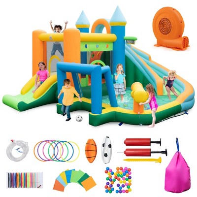 Tangkula Inflatable Water Slide 9 in 1 Water Park Bounce House Combo for Outdoor Fun w/GFCI 680w Blower Splash Pool Climbing Wall Blow up Waterslides