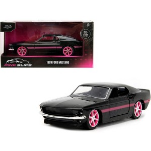 1969 Ford Mustang Black Metallic with Pink Stripes and Wheels "Pink Slips" Series 1/32 Diecast Model Car by Jada - 1 of 4