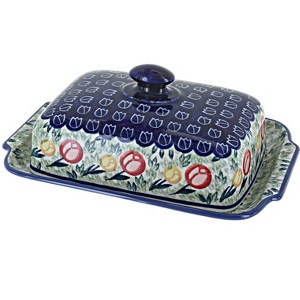 Blue Rose Polish Pottery M080 Manufaktura Large Butter Dish - 1 of 2