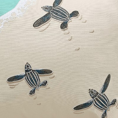 Embroidered Cotton Throw Pillow with Leatherback Turtle Design