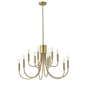 Modern 12-Light Brushed Nickel Chandelier, Tiered Metal Pendant Fixture for Dining Room or Foyer - 1 of 4