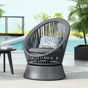 LOEHAVIT 26.7" Swivel Lounge Chair with Rattan & Iron Frame, Modern Gray Round Chair for Patio, Balcony or Living Room - 1 of 1